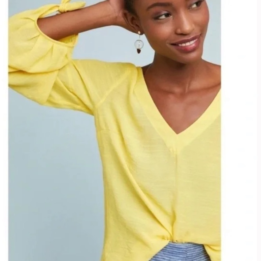 Anthropologie Maeve Yellow Verona Tied Sleeve Blouse
